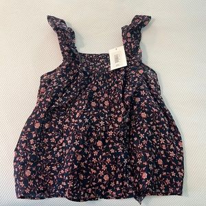 Frame navy and pink floral ruffle tank. Size XS. New with tags.